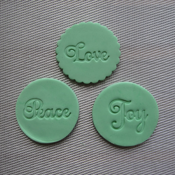 Joy, Love & Peace Fondant Embosser / Cookie Stamp - set of 3